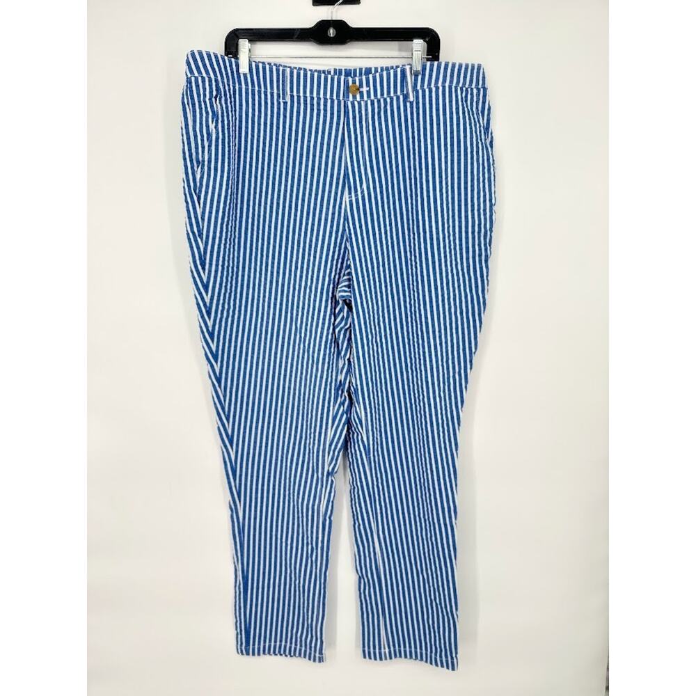 Denim & Co Womens Size 20W Striped Blue Pants Blue Nautical Travel Casual Preppy